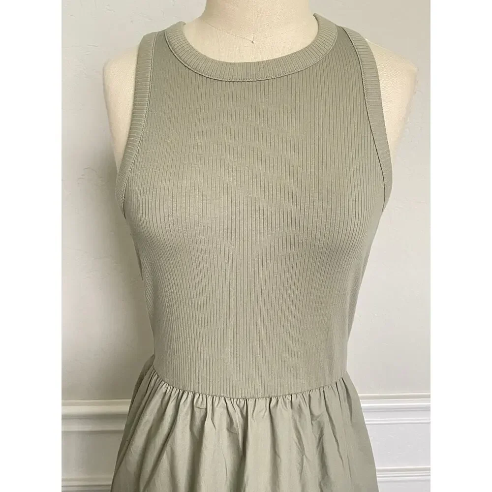 Tiered Tank Midi Dress Olive Sage Green